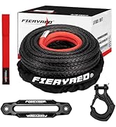 FIERYRED Synthetic Winch Rope 3/8 Inch100FT 23809Ibs Winch Line Cable Rope with Winch Hook Fairle...