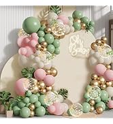 Sage Green Pink Balloon Arch Kit, Olive Green Light Pink Sand White Blush Metallic Gold Balloons ...