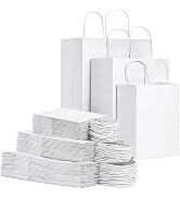 FACEBAG 90-Pack White Kraft Paper Bags with Handles Bulk, Assorted Sizes Gift Bags for Favors Gro...