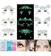 Face Gems-6Sheets Face Jewels Stick On Rhinestones Stickers+30g Chunky Glitter, Gemstones Tempora...
