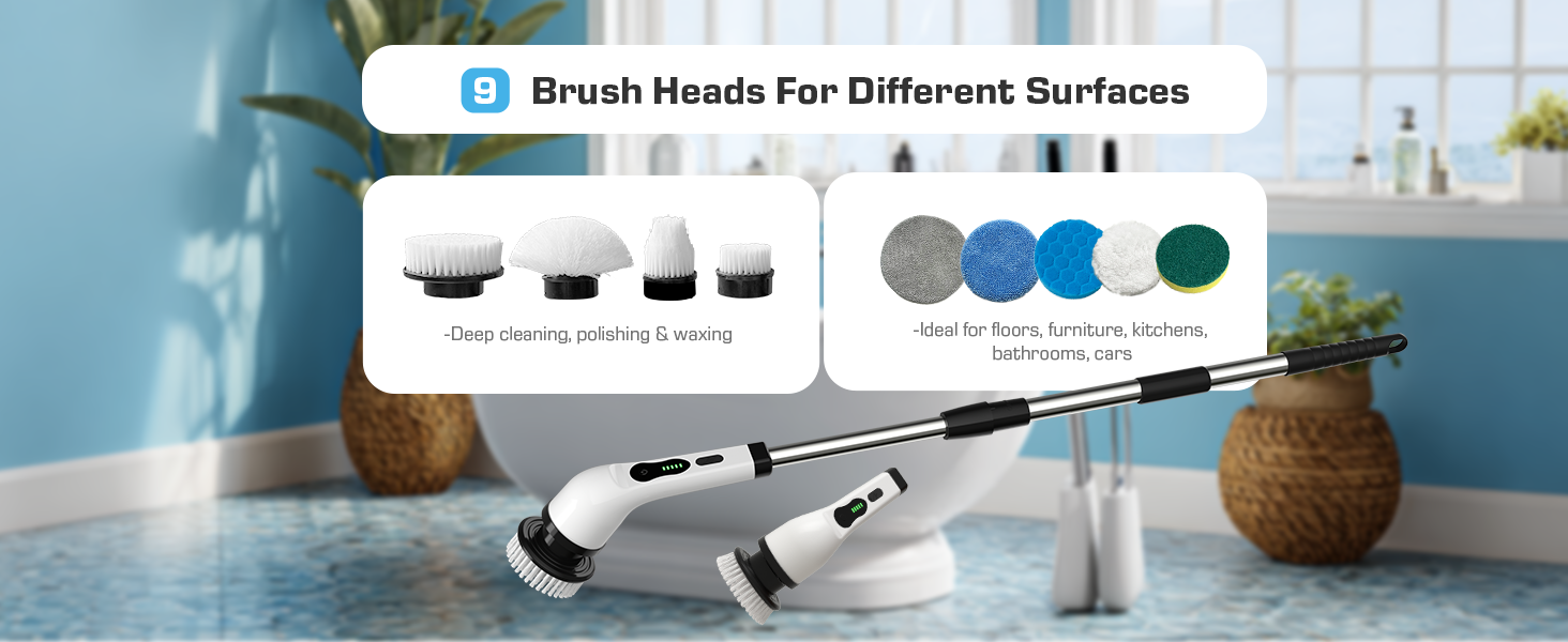 9 Brush Heads For Different Surfaces