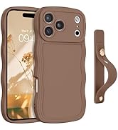 GUAGUA for iPhone 17 Pro Max Case with Wrist Strap, Wavy Edge Phone Case Cute Curly Shape with Ad...