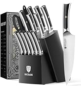 Kitchen Knife Set with Block 15 PCS: Ultra Sharp Knives Set for Kitchen, High Carbon Stainless St...