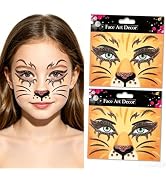 Glitter Lion Face Temporary Tattoos Self-Adhesive Face Stickers with Gems Festival Halloween Lion...
