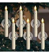 Homemory 6 Pcs Window Candles with Sensor Dusk to Dawn, Ivory Stripped Candlesticks with Suction ...