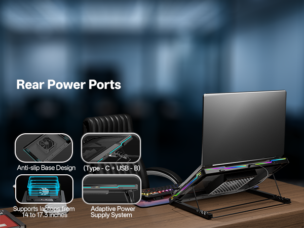 A close-up of the cooling pad&amp;#39;s rear power ports, designed for clean cable management