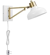 Globe Electric 51344 Berkeley 1-Light Plug-in or Hardwire Swing Arm Wall Sconce, White, Brass Acc...