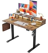 Electric Height Adjustable Standing Desk with Power Outlet and LED Light Strip, Sit to Stand, Erg...