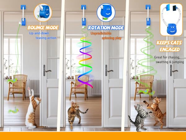 Door frame cat toy with bounce and rotation modes for indoor cats