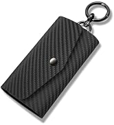 Leather Key Holder Wallet with 6 Hooks, Carbon Fiber Pattern Portable Keychain Pouch for Men, Women