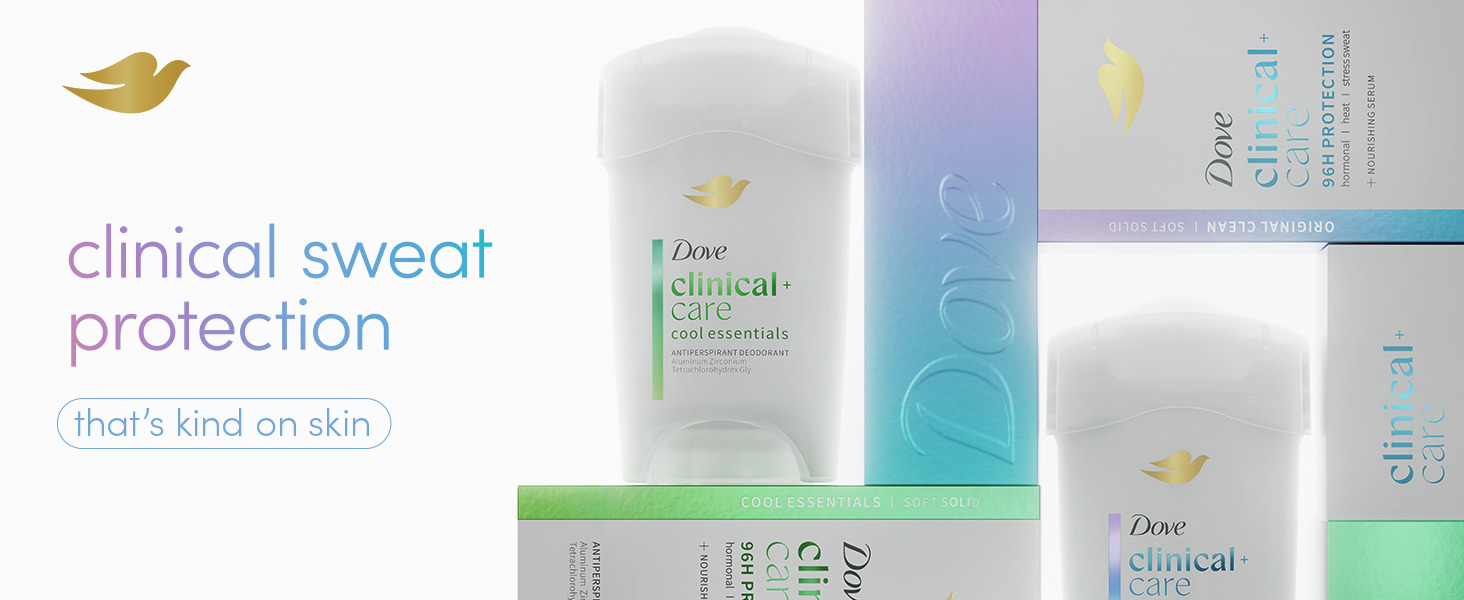 Clinical antiperspirant stick (brand with gold leaf logo) shown next to its packaging &amp;amp; a boxedset