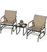 YITAHOME 3 Piece Patio Furniture Set, Outdoor Glider Chair Bistro Set, Coffee Table with Tempered...