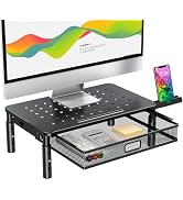 Zimilar Monitor Stand Riser with Metal Mesh Drawer, Height Adjustable with Phone Holder for Compu...