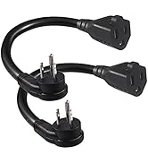 [2 Pack] Flat Plug Short Power Extension Cord - 6inch Black Low Profile Flat Head 3 Prong Grounde...