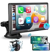 SANPTENT Wireless Apple CarPlay Dash Mount, Portable Car Stereo, Android Auto, Drivemate, 7-Inch ...