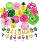 Amandir 24 PCS Flamingo Party Supplies, Luau Aloha Tropical Hawaiian Party Decorations Flamingo P...