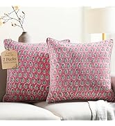 CPC 100% Cotton Throw Pillow Covers 18x18 Inch, Set of 2 Green Block Print Pattern Couch Pillow, ...