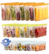24 Pack Reusable Food Storage Bags,Leakproof Freezer Bags BPA Free Stand Up Sandwich Bags for Lun...