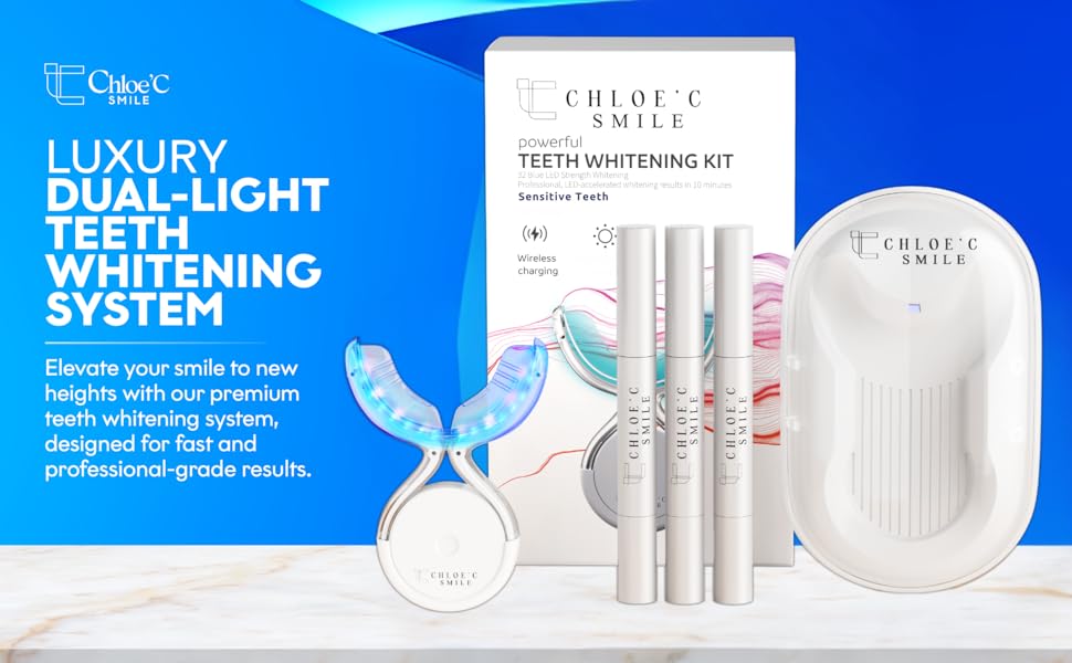 Teeth whitening kit, LED teeth whitening, sensitive teeth, at-home whitening, Chloe’C Smile, dental 