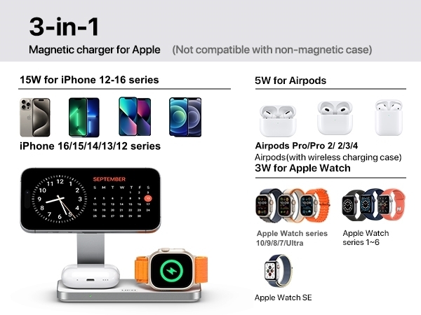 Foldable 3 in 1 Magnetic wireless charger