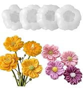 4 PCS Flower Silicone Molds Set, 3D Floral Silicone Molds Peony, Chamomile, Camellia, Buttercup f...
