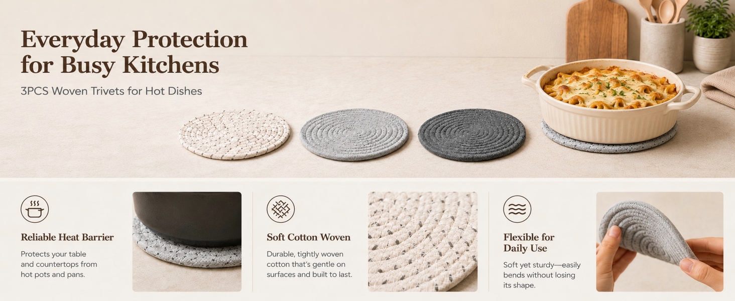 Multi-Purpose Woven Coasters, Practical Table Protection Plus Minimalist Home Decor