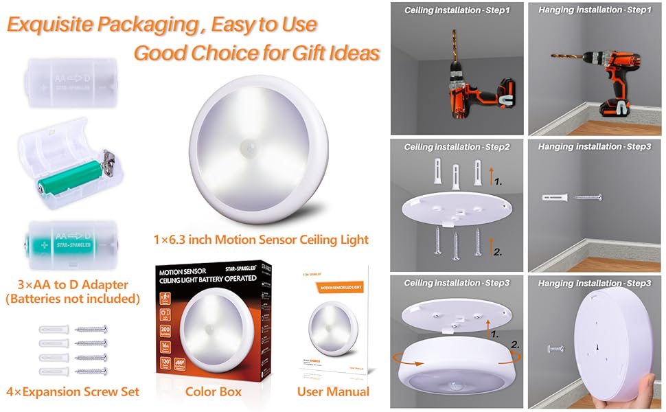 LED Motion Sensor Lights, Stick on Lights, Puck Lights, Closet Lights,Night Lights, STAR-SPANGLED