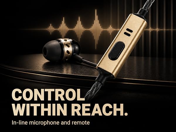 Gold in-line microphone and remote for convenient call and playback control