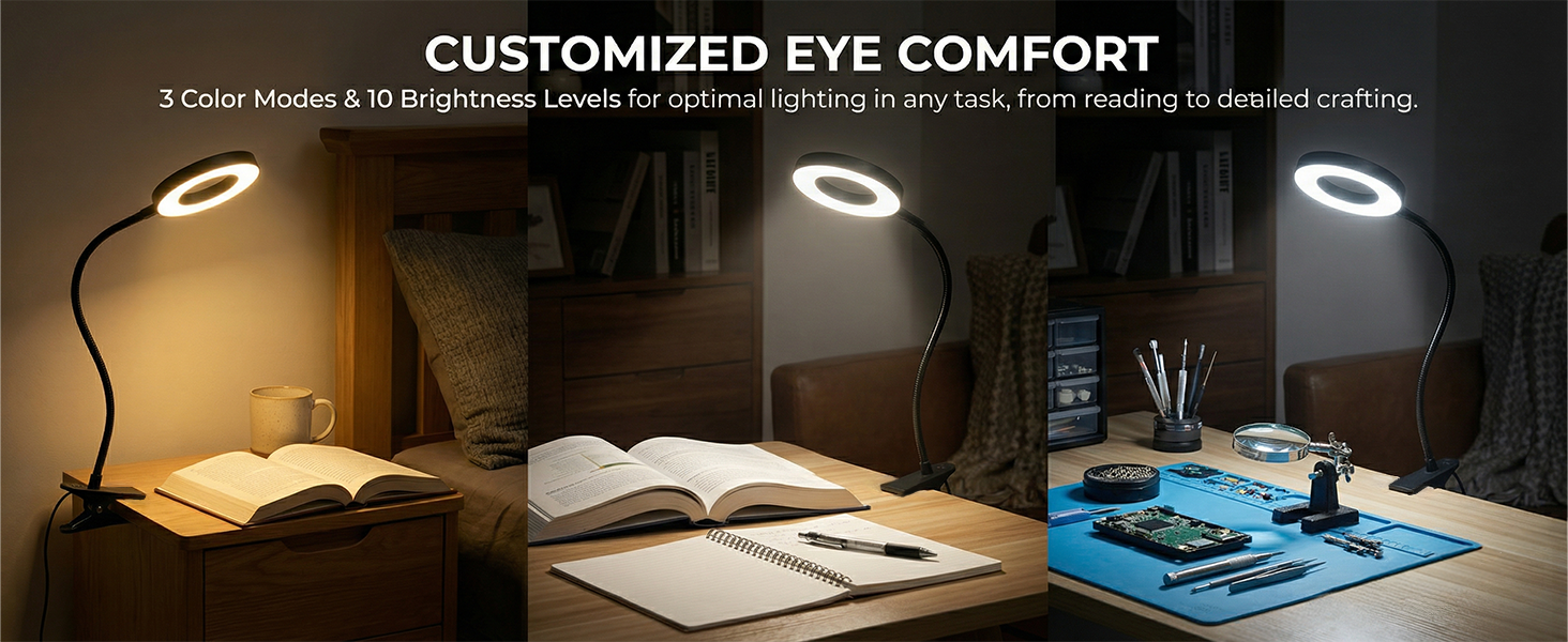 USB Clip on Light for Bed Headboard Flexible Reading Lamp Clamp Desk Lamp for Dorm Home Office