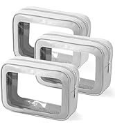 YOPCDJ 3PCS Clear Toiletry Bag,TSA Approved Travel Makeup Pouch with Zipper for Cosmetics and Toi...