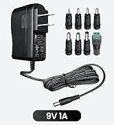 UL Listed 9V 1A 1000mA 6FT Power Supply Adapter with 8 Tips, Horizontal Wall Plug, 9W 0.5A 0.8A A...