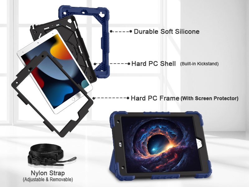 The ipad 10.2 inch 9th gen case is made of shockproof PC and soft silicone