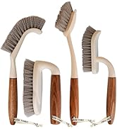 4-Pack Heavy Duty Scrub Brushes Set with Wooden Handles, Triangle &amp; Square Floor Scrubber, Dish B...