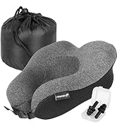 Fosmon Travel Neck Pillow with Earplugs &amp; Storage Bag, Soft and Comfortable Memory Foam Cushion, ...