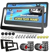 Aootf License Plate Frames- Matte Black Aluminum Car Tag Cover, 2 Pack Heavy Duty Front &amp; Rear Ho...