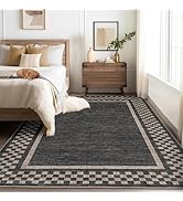 GarveeHome Machine Washable 5x7 Area Rugs Modern Bordered Living Room Rug Non Slip Checkered Geom...