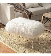 Glitzhome Ottoman Bench, White Faux Fur Ottoman Foot Rest, 24" L Modern Vanity Stool Chair with A...