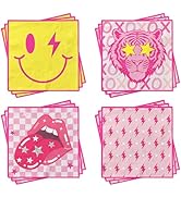 Preppy Party Decorations-40pcs Preppy Party Napkins, Pink Paper Emoji Smiley Face Napkin Smiley F...