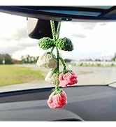 Crochet Plants Rear View Mirror Accessories, Lily of The Valley Flower Car Decor, Cute Car Access...