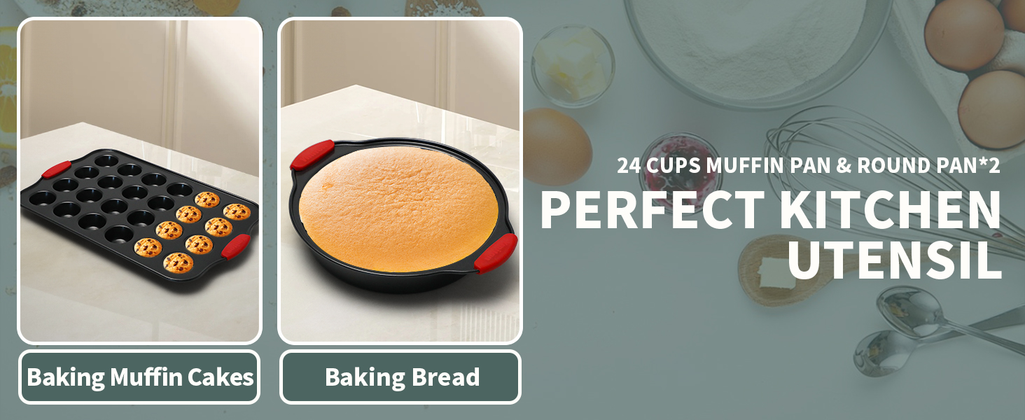24 cups muffin pan &amp;amp; cake round pan- baking muffin cakes birthday cake