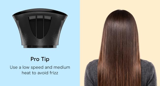 Pro Tip. Use a low speed and medium heat to avoid frizz