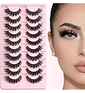FARRED False Lashes Wispy Natural Strip Eyelashes 14mm Cat Eye Mink Lash Strips Full Volume Fake ...