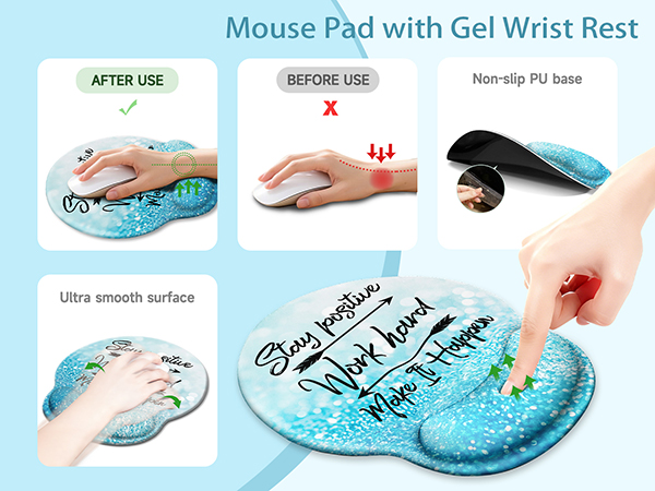 Ergonomic Mouse Pad with Gel Wrist Rest, Smooth Wrist Support Surface