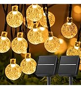 Solar String Lights Outdoor Waterproof, 2 Pack 60 LED 36.5 FT Each, Crystal Globe Lights with 8 L...