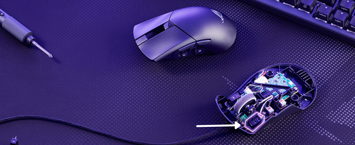 zoomed in and labeled image of ROG gladius III push fit switch socket