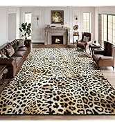 DweIke Leopard Print Rug for Living Room, Machine Washable 4x6 Cheetah Area Rugs for Bedroom, Non...
