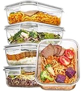 Vtopmart 5 Pack 35oz Glass Food Storage Containers with Lids, Meal Prep Containers, Airtight Reus...