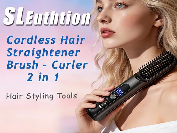 Cordless Hair Straightener Brush - Curler 2 in 1 Hair Styling Tools
