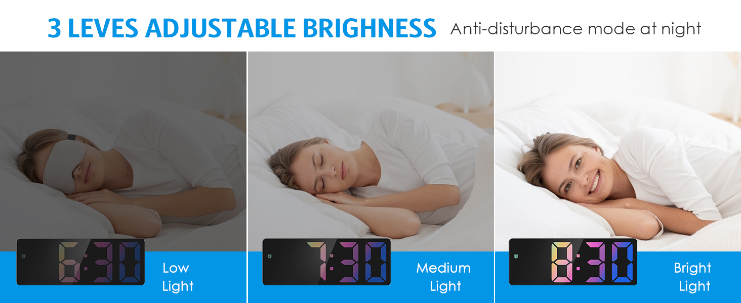 Digital Alarm Clock Large Display, LED Alarm for Bedroom, Type-C/Battery Powered Bedside Alarm Clock