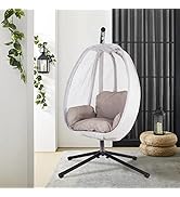 Swing Egg Chair Hammock Chair Hanging Chair with Metal Stand and Cushion for Indoor Outdoor Patio...